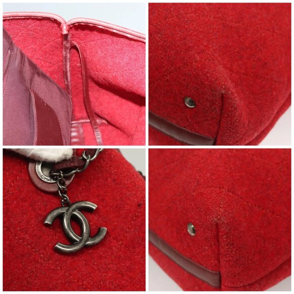 CHANEL Matelasse Chain Shoulder Bag Wool 2way Red CC - Picture 13 of 16